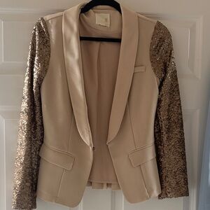 Line & Dot Cream Blazer with Gold Sequin Sleeves